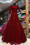 Admiring Dark Heavy Work Designer Maroon Color Gown Designs