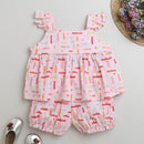 Girls Sky Pink Solid Blouse and Short Set
