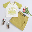 Girls Green Polka Dot Print Top And Skirt Set