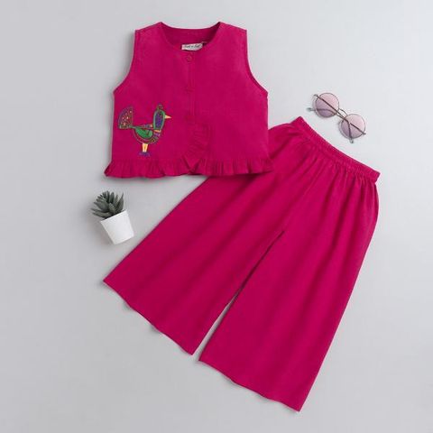 Girls Red Solid T-Shirt And Joggers Set