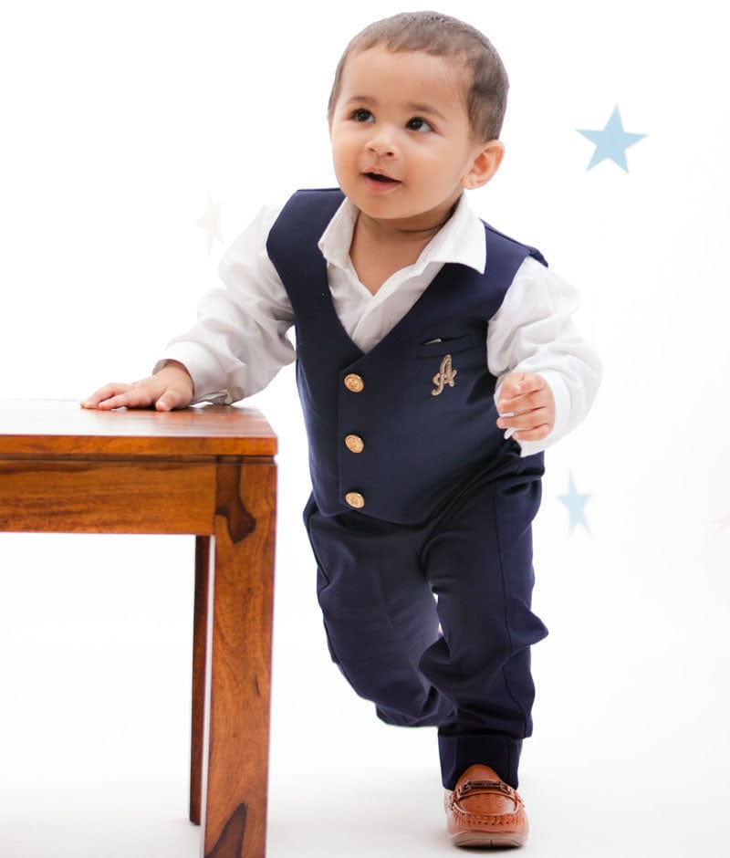 Kids Boys Sky Blue Solid 3 Piece Suits