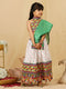 White Color Rose Petals Striped Pleated Lehenga Choli And Dupatta for kids