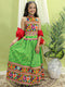 Green Color Thread Embroidered Stylish Halter Neck Top And Lehenga With Dupatta