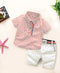 pink and white shirt and pent ware