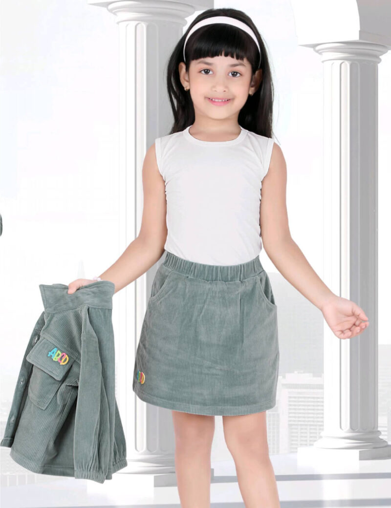 Girls grey 3 Pcs Corduroy Co-Ord Set