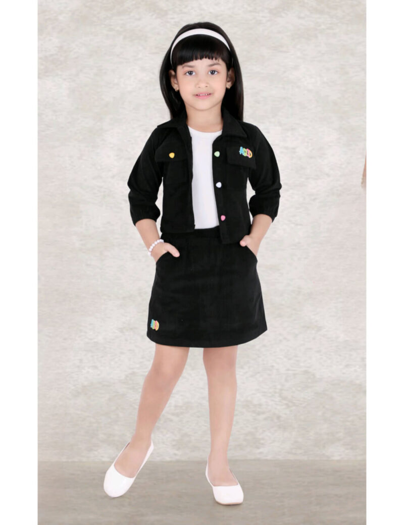 Girls black 3 Pcs Corduroy Co-Ord Set
