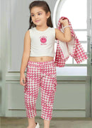 Girls Printed Pure Silk Tunic With Trousers
