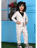 Girls white Printed Tunic With Trousers