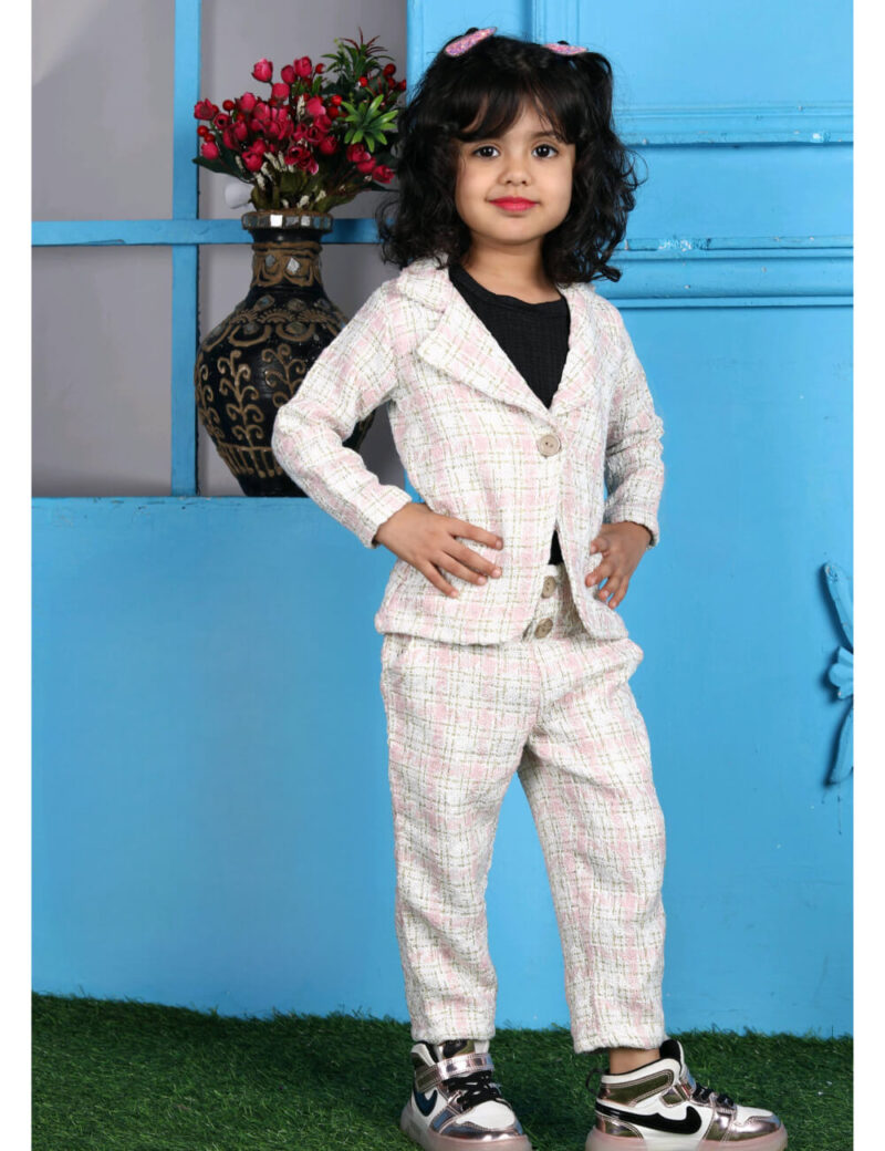 Girls white Printed Tunic With Trousers
