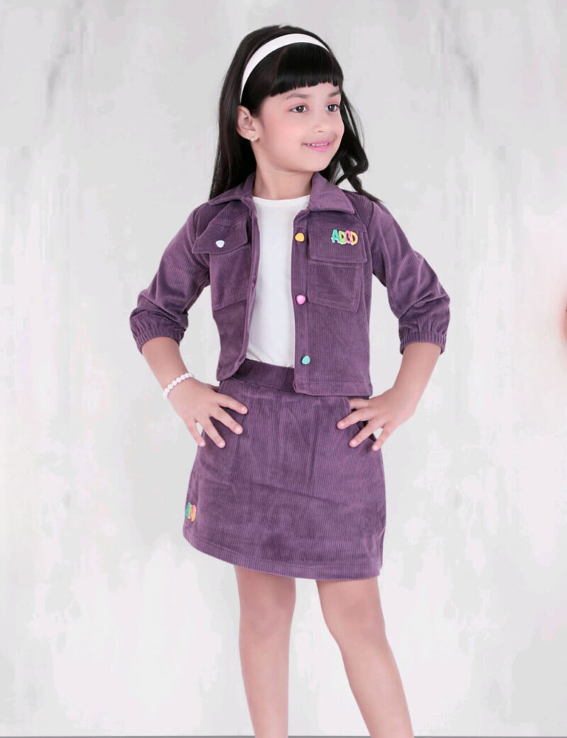 Girls purpul 3 Pcs Corduroy Co-Ord Set