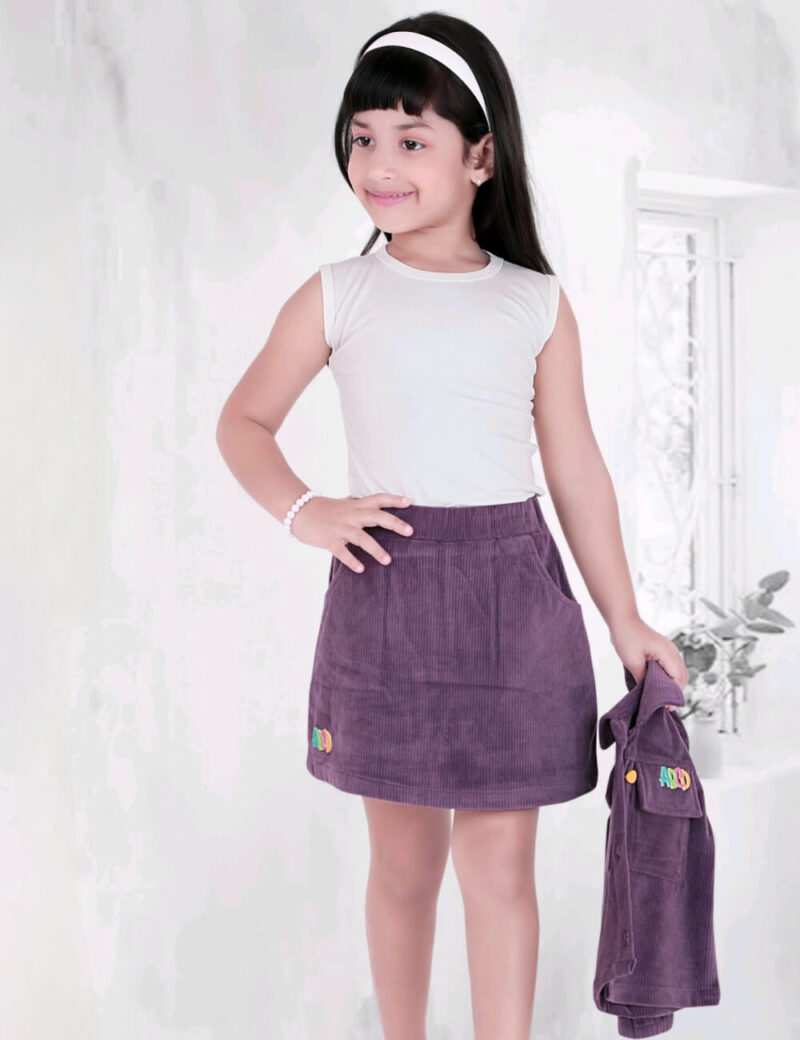 Girls purpul 3 Pcs Corduroy Co-Ord Set