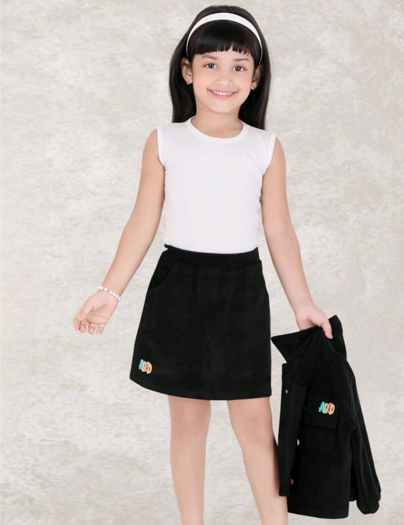 Girls black 3 Pcs Corduroy Co-Ord Set