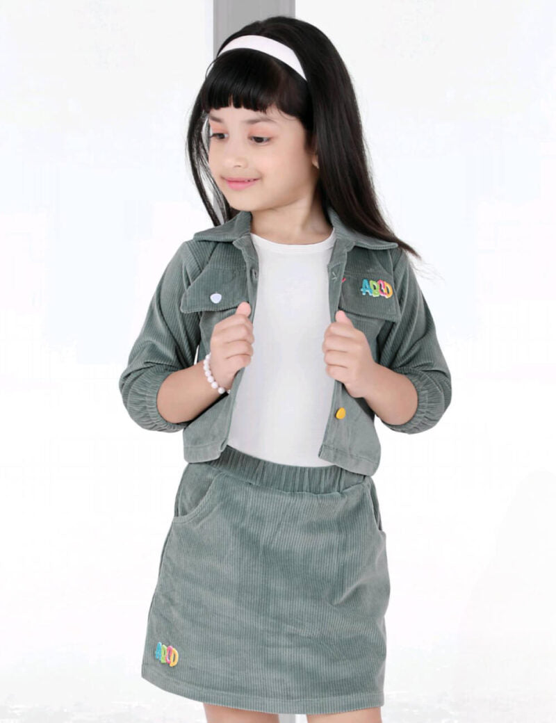 Girls grey 3 Pcs Corduroy Co-Ord Set