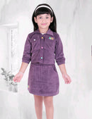 Girls purpul 3 Pcs Corduroy Co-Ord Set
