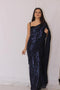 Dark Blue Colored Designer Party Wear Saree Style With Blouse